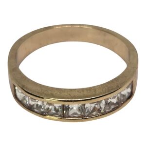 Yellow Gold Played Elegant Clear Gemstone Ring Band Sz 7